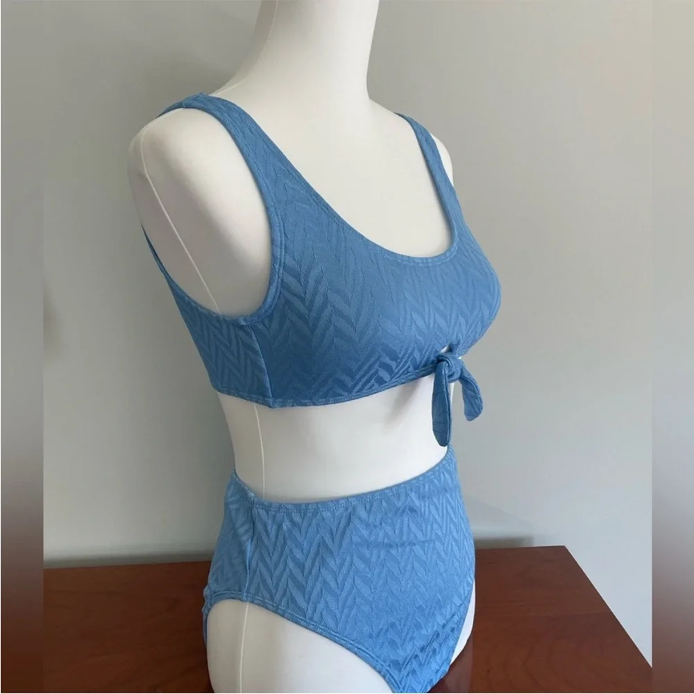 Salt + Cove Light Blue Textured Tie-Front Bikini Set